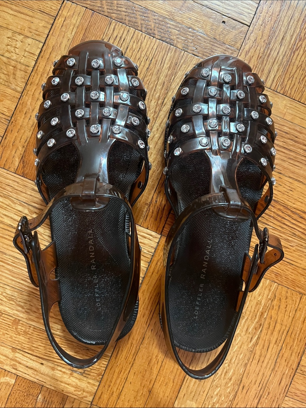 Loeffler Randall Brown Studded Jelly Fisherman Sandals - Picture 4 of 9
